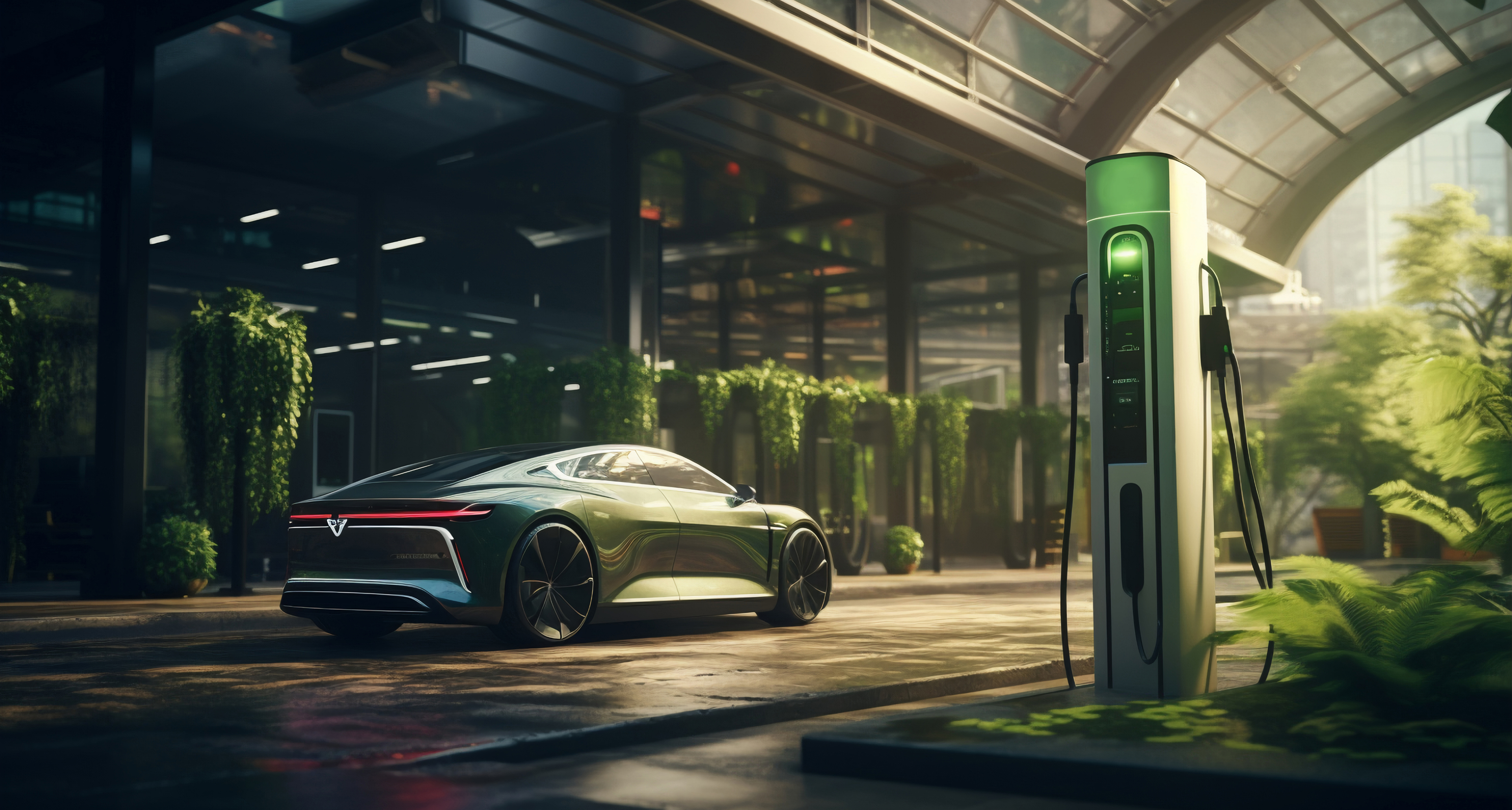Electric vehicle plugged into a DC fast charger