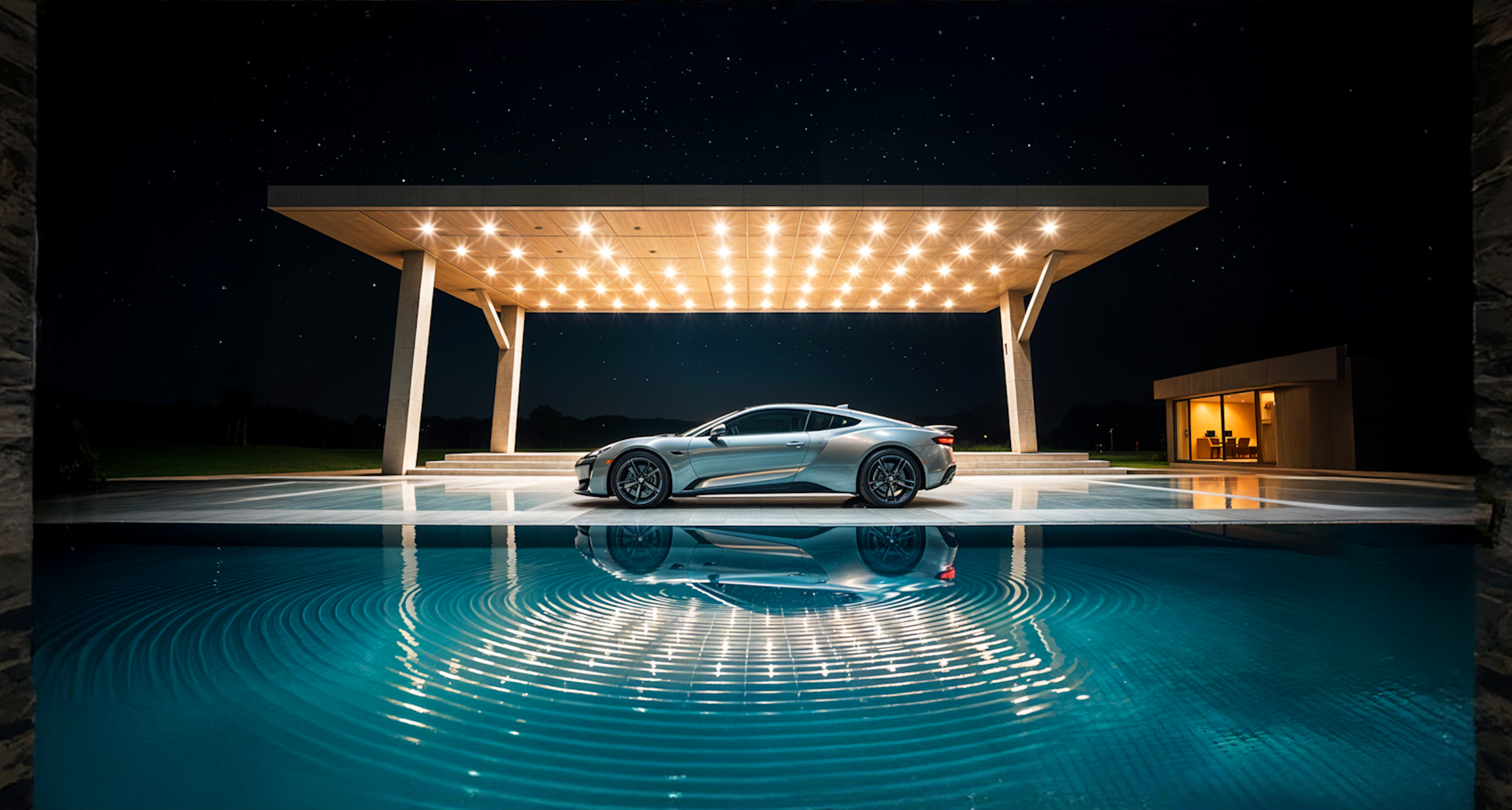 Modern EV charging station operating at night